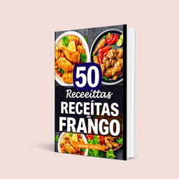 A vibrant and appealing e-book cover featuring the title '50 Receitas de Frango'