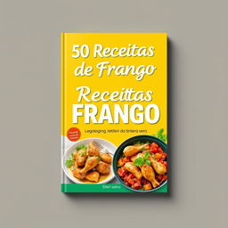 A vibrant and appealing e-book cover featuring the title '50 Receitas de Frango'