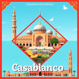 A visually appealing guide cover for Airbnb visitors to Casablanca, Morocco