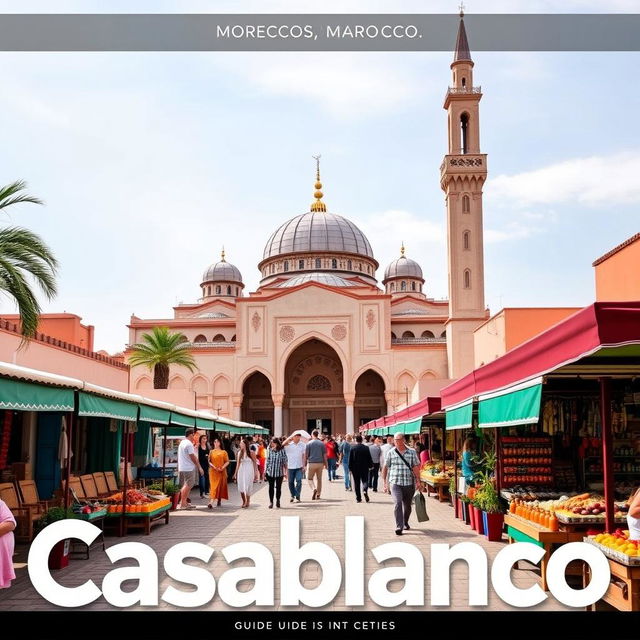 A visually appealing guide cover for Airbnb visitors to Casablanca, Morocco