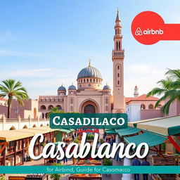 A visually appealing guide cover for Airbnb visitors to Casablanca, Morocco