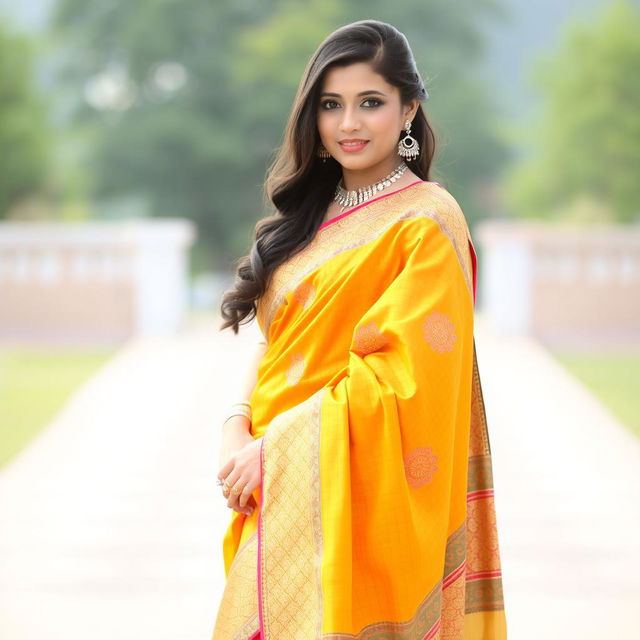 A beautiful woman wearing a traditional saree, posing gracefully