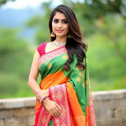 A beautiful woman wearing a traditional saree, posing gracefully