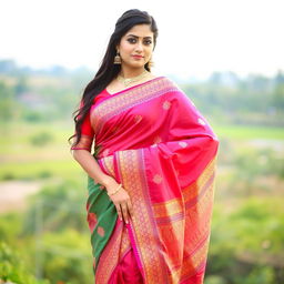 A beautiful woman wearing a traditional saree, posing gracefully