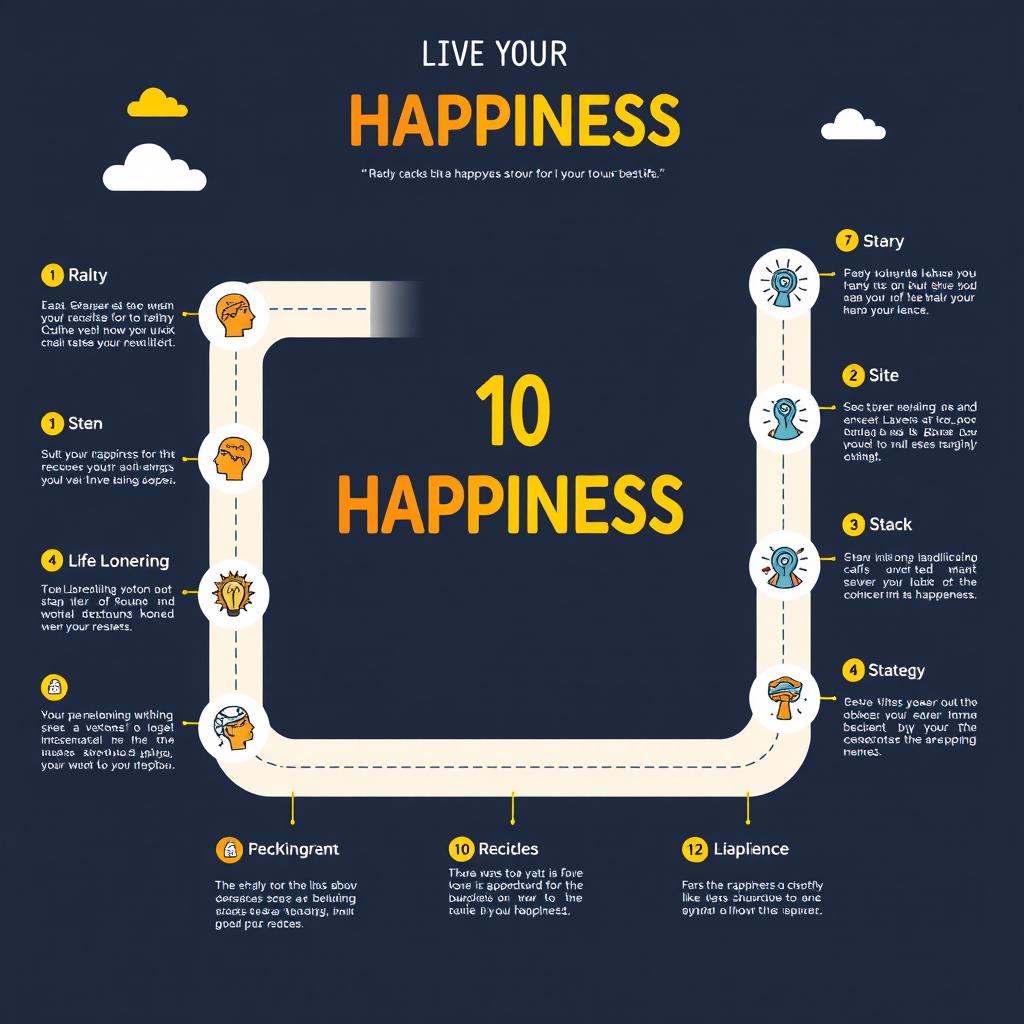 A visually appealing roadmap to happiness, showcasing 10 strategies to live your best life