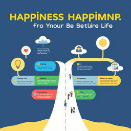 A visually appealing roadmap to happiness, showcasing 10 strategies to live your best life