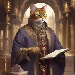 A detailed illustration of a Tabaxi merchant guild leader