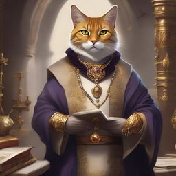 A detailed illustration of a Tabaxi merchant guild leader