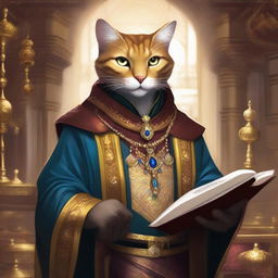 A detailed illustration of a Tabaxi merchant guild leader