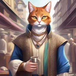 A detailed illustration of a man with cat ears who is a merchant guild leader