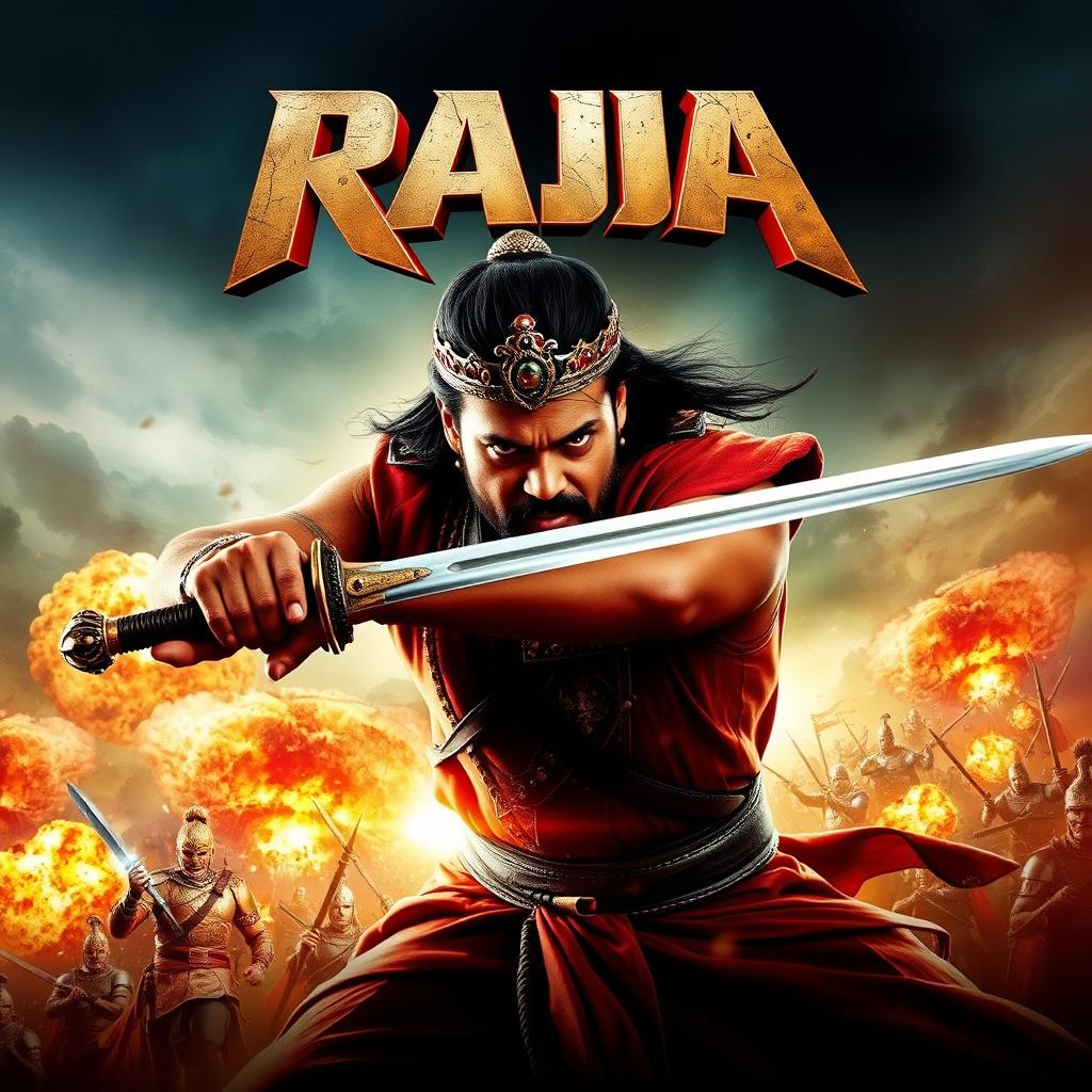 An action film poster featuring a king named Raja