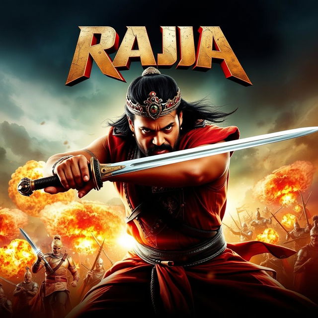 An action film poster featuring a king named Raja