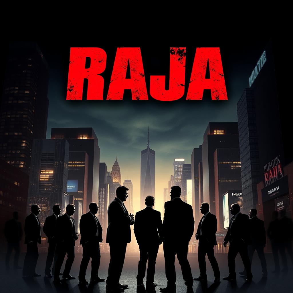 An action film poster for a movie titled 'Raja' with a thrilling theme involving businessmen