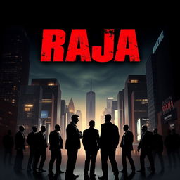 An action film poster for a movie titled 'Raja' with a thrilling theme involving businessmen