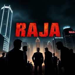 An action film poster for a movie titled 'Raja' with a thrilling theme involving businessmen