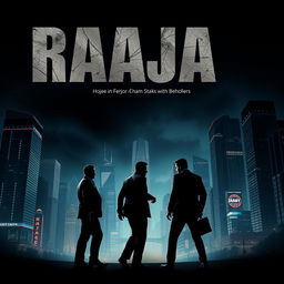 An action film poster for a movie titled 'Raja' with a thrilling theme involving businessmen