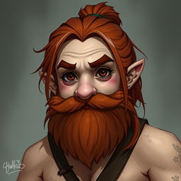 A dwarf sorcerer with a round face and dark brown eyes