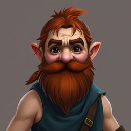 A dwarf sorcerer with a round face and dark brown eyes