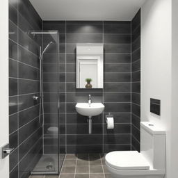 A modern square-shaped bathroom featuring a shower area, sink, and toilet