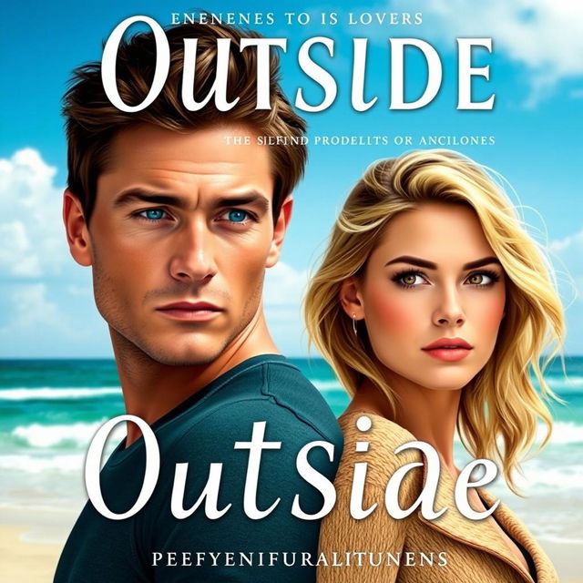 Create a book cover for a novel titled 'Outside' featuring an enemies-to-lovers theme