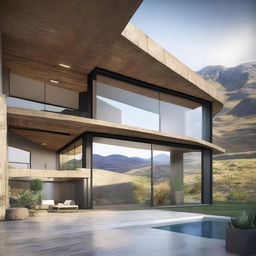 Design a unique house with stunning views of the mountains of Peru, featuring large windows that frame the landscape