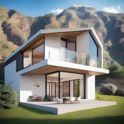 Design a unique house with stunning views of the mountains of Peru, featuring large windows that frame the landscape