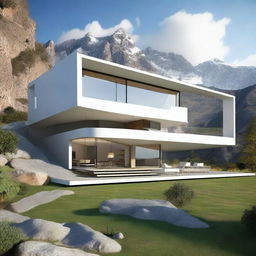 Design a unique house with stunning views of the mountains of Peru, featuring large windows that frame the landscape