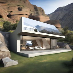 Design a unique house with stunning views of the mountains of Peru, featuring large windows that frame the landscape