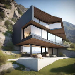 Design a unique house with stunning views of the mountains of Peru, featuring large windows that frame the landscape