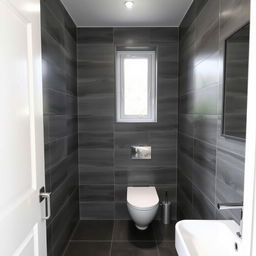 A square shower room with a toilet, window, and sink