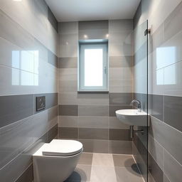 A square shower room with a toilet, window, and sink