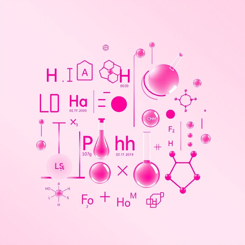 Create an image with a pink color theme that incorporates elements of chemistry