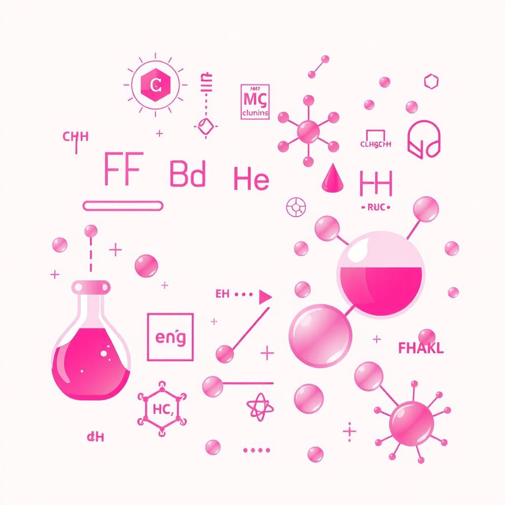 Create an image with a pink color theme that incorporates elements of chemistry