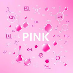 Create an image with a pink color theme that incorporates elements of chemistry