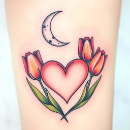 A delicate tattoo design featuring a crescent moon at the top with soft shading and texture that evokes a sense of calm and mystery