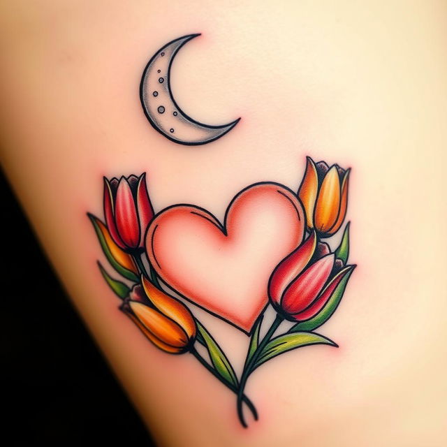 A delicate tattoo design featuring a crescent moon at the top with soft shading and texture that evokes a sense of calm and mystery