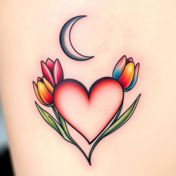 A delicate tattoo design featuring a crescent moon at the top with soft shading and texture that evokes a sense of calm and mystery