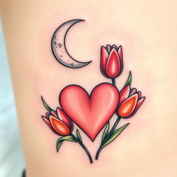 A delicate tattoo design featuring a crescent moon at the top with soft shading and texture that evokes a sense of calm and mystery