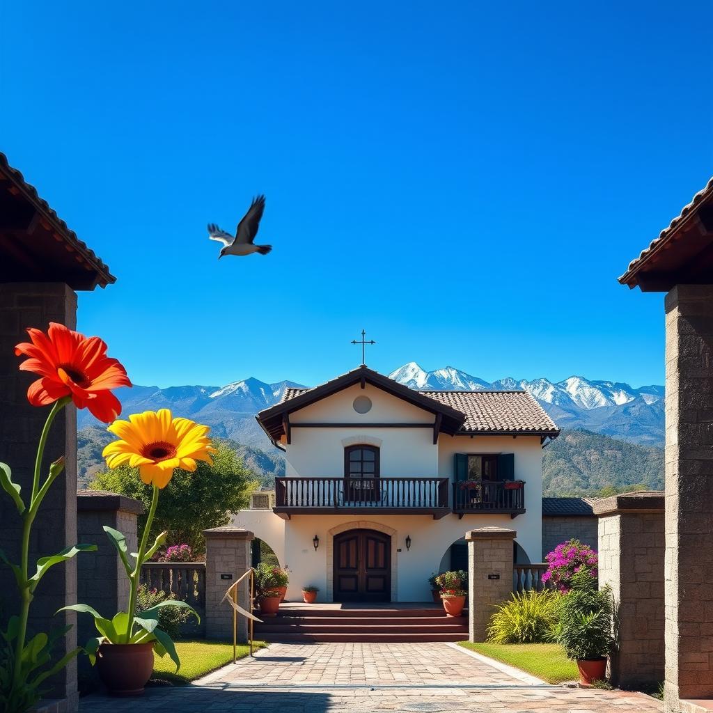 La imagen se sitúa en la Hacienda de Junín, Perú, con un imponente cielo azul