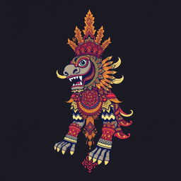 A vibrant and intricate design of a traditional Balinese Barong for a t-shirt