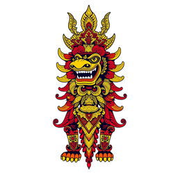 A vibrant and intricate design of a traditional Balinese Barong for a t-shirt