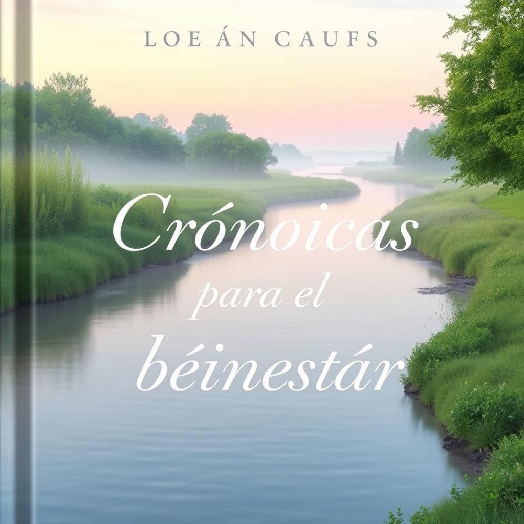 A serene and peaceful book cover titled 'Crónicas para el bienestar'