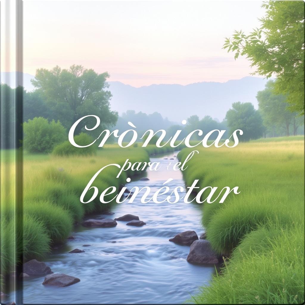 A serene and peaceful book cover titled 'Crónicas para el bienestar'