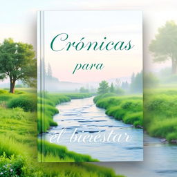 A serene and peaceful book cover titled 'Crónicas para el bienestar'