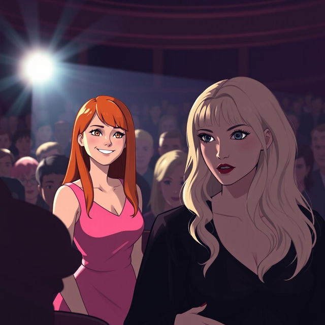 Two women are in a crowded theater