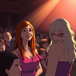 Two women are in a crowded theater