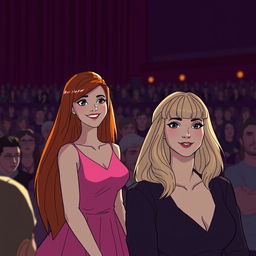 Two women are in a crowded theater