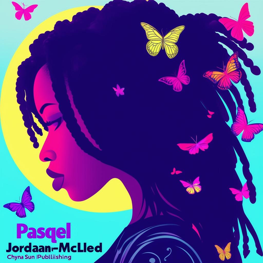 A vibrant logo for a book featuring a silhouette of a woman with short dreadlocks and butterflies, with the names Dr