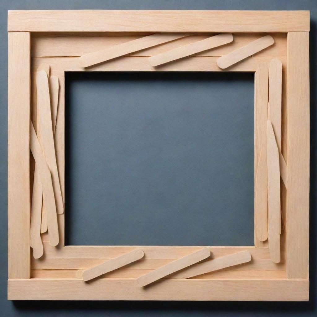 An artistically designed frame made up of intertwining ice cream sticks.