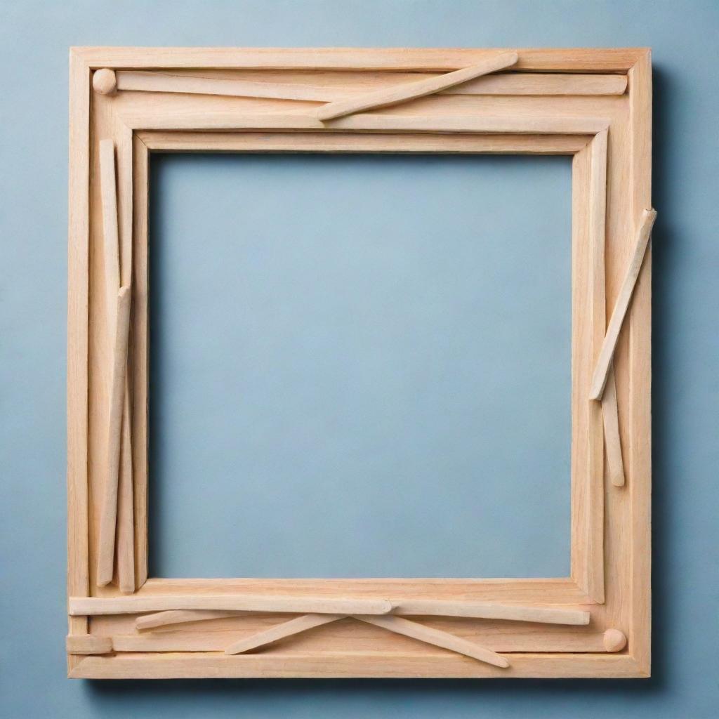 An artistically designed frame made up of intertwining ice cream sticks.